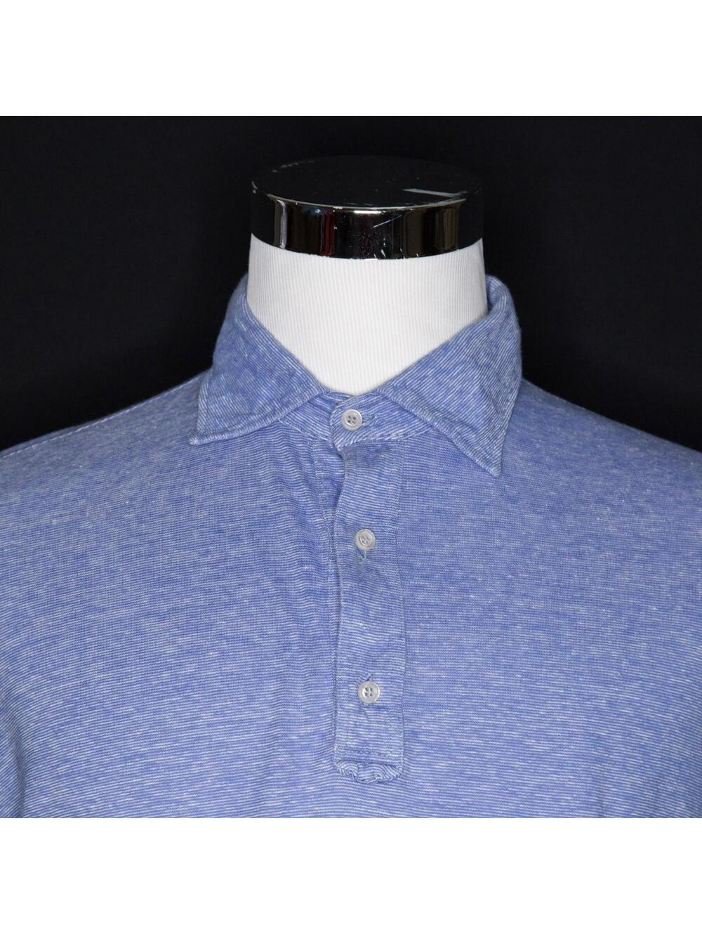 Men's ISAIA Napoli Blue Striped Linen Short Sleeve Polo Shirt Sz XXL / 2XL - Picture 2 of 6